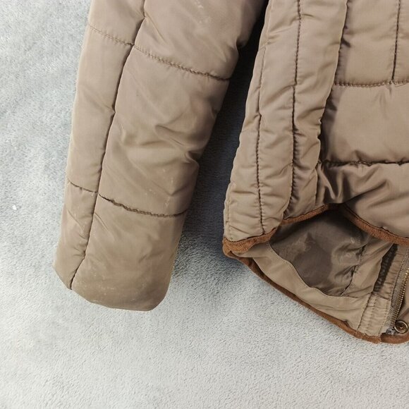 TWO WAY Puffer Jacket Full Zip Size S (4-6) Hidden Hoodie Collared Zip Pockets - Picture 13 of 16